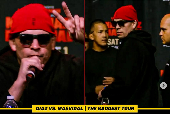 Screenshot 2024 04 29 at 11 19 03 MMA Fighting on Instagram Nate Diaz walks off stage before answering any questions at the final stop of his press tour with Jorge Masvidal